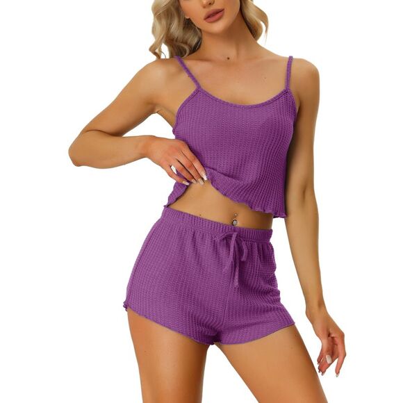 Lounge Pajamas Cami Tops with Shorts Sleepwear Knit Camisole Sets Purple - Picture 1 of 5